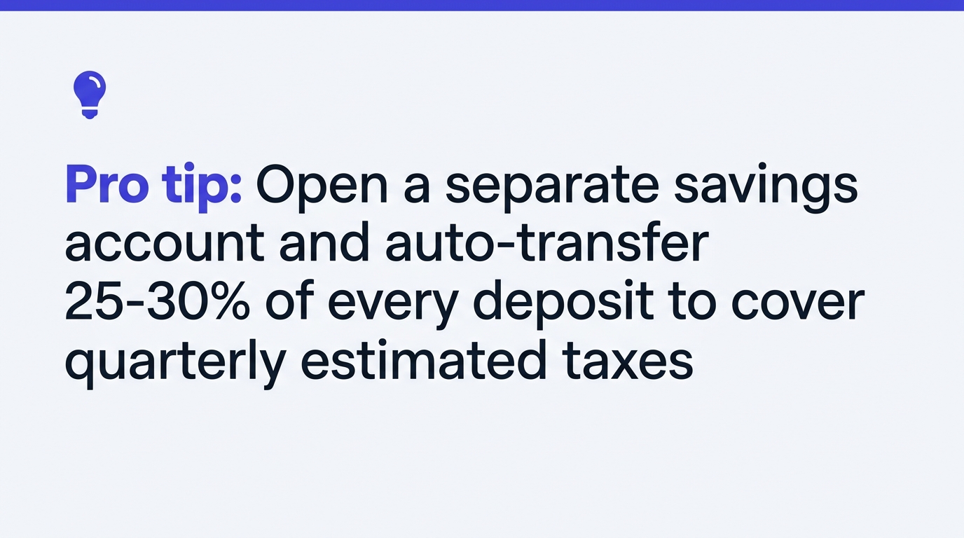 Pro tip: Open a separate savings account and auto-transfer 25-30% of every deposit to cover quarterly estimated taxes