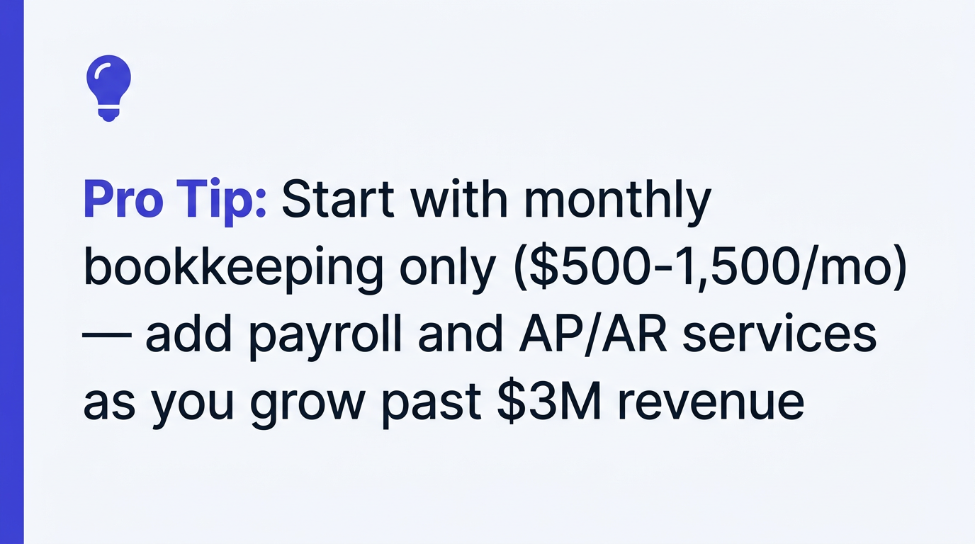 Pro tip: Start with monthly bookkeeping, add services as you grow