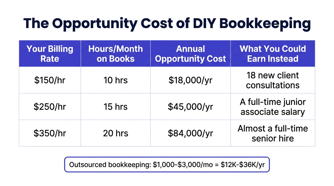 Pro tip: The opportunity cost of DIY bookkeeping at different billing rates