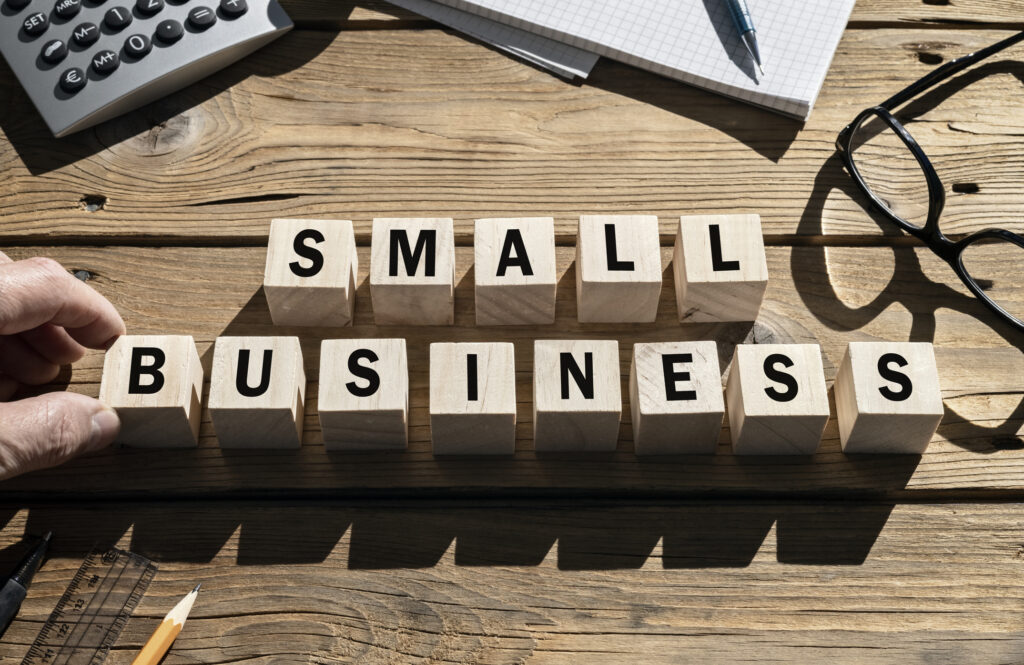 small business spelled out with wood blocks