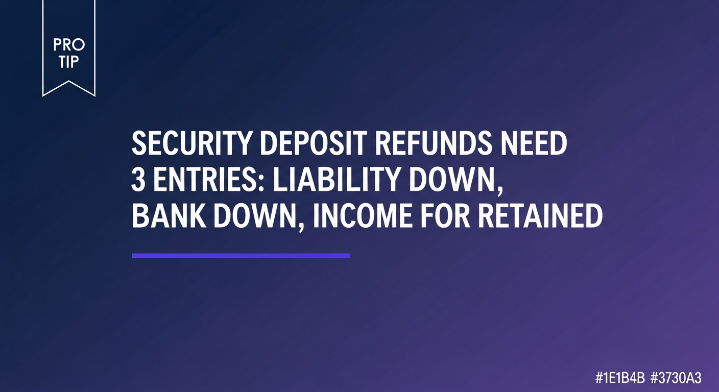 Pro tip: Security deposit refunds need three entries — liability reduction, bank payment, and income for retained amounts